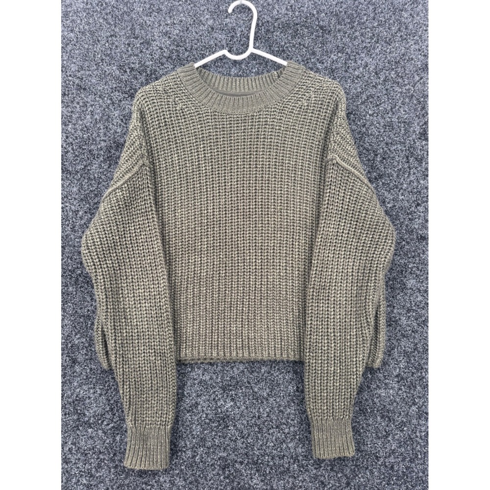 Banana Republic Olive Green Shaker Stitch Cotton Knit Crewneck Sweater Womens XS